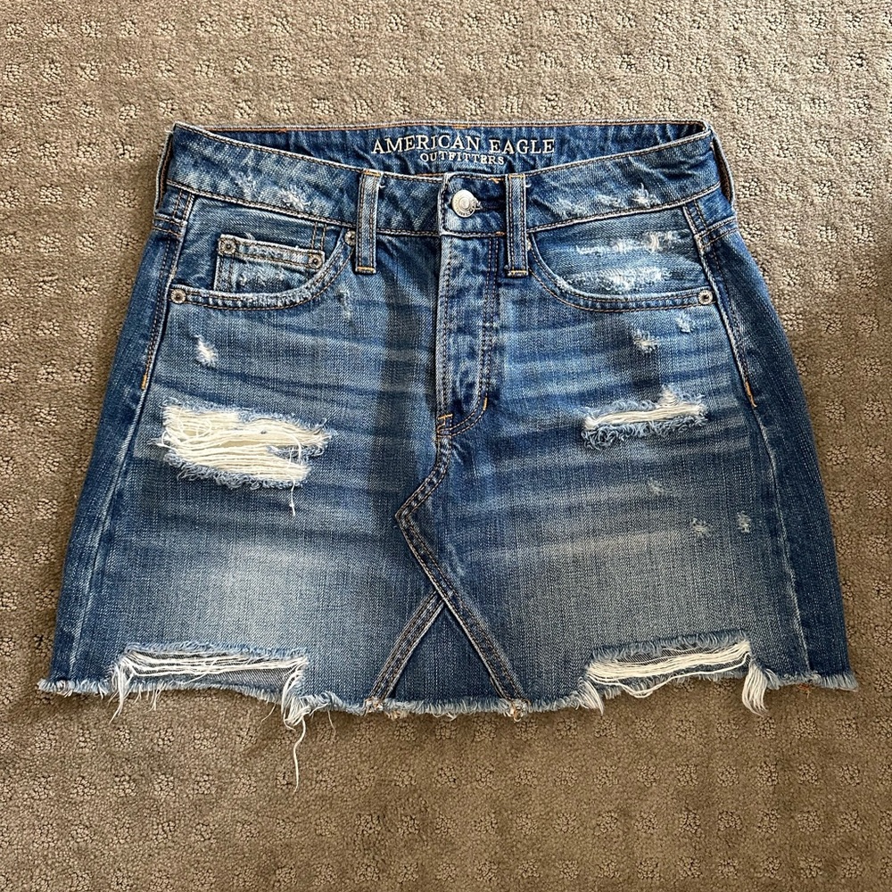 American Eagle Denim Distressed Mini Skirt - Size 0